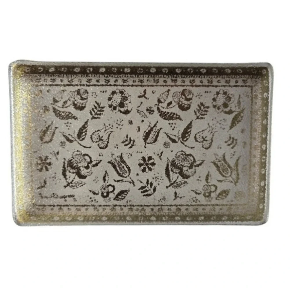 Georges Briard Glass Tray Gold Floral Accent Vintage‎ Vanity Decor